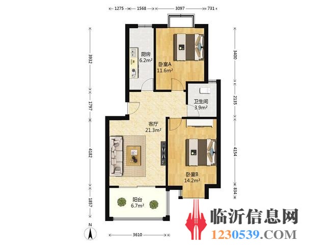 宝丽凤凰城 中间楼层 证过二 带大车库 送全新家具家电