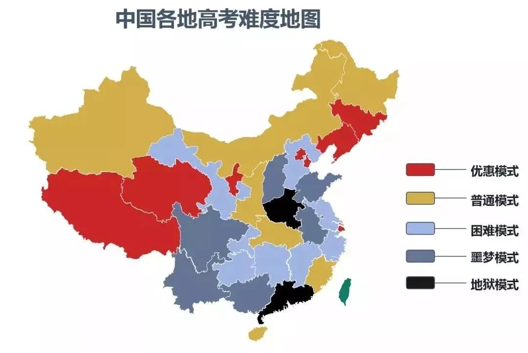 上大学最难的省份是哪里?中国各地高考难度地图